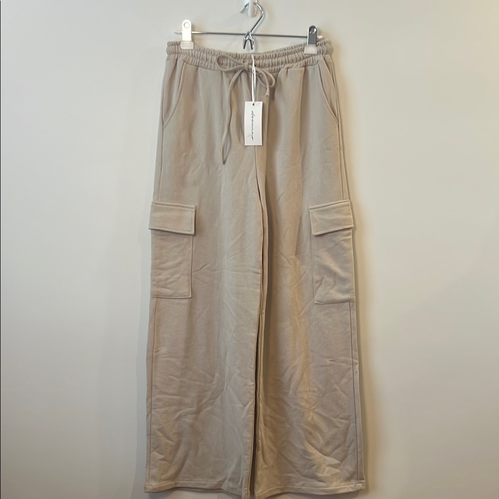 Tan Wide Leg Pants with Relaxed Fit